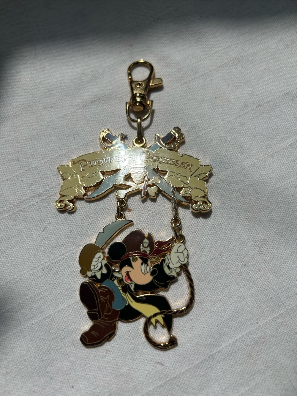 Disney Pirate Mickey Gold Tone Hanging Charm Keychain